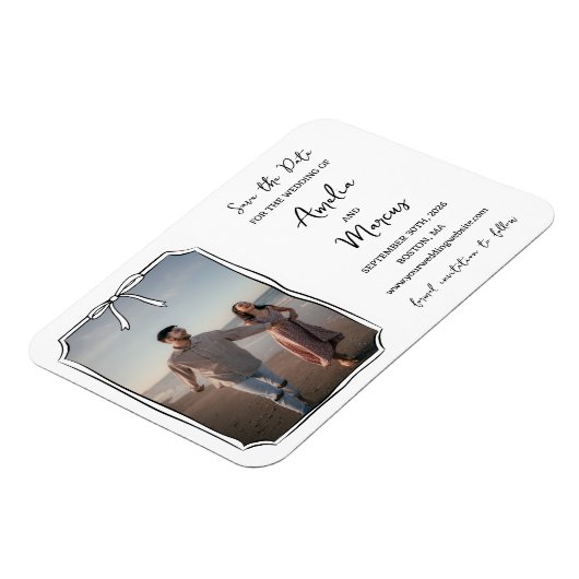 Tijdloze zwart-wit Chic Bow Save the Date Magneet (Linkerzijde)