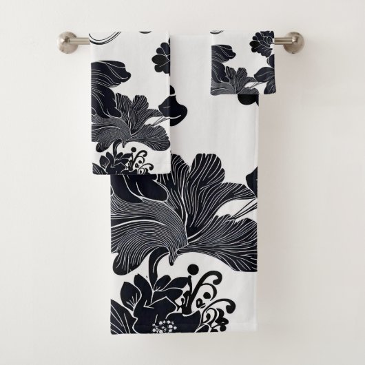 Tijdloze zwart-wit elegante bloemen bad handdoek (Insitu)