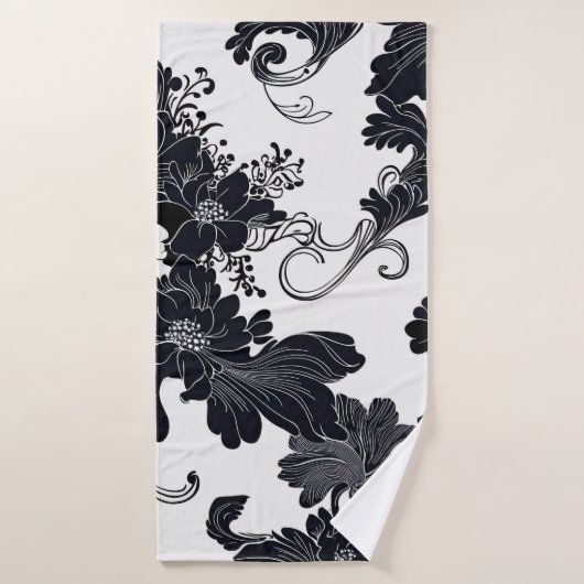 Tijdloze zwart-wit elegante bloemen badhanddoek (Badhanddoek)