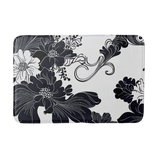 Tijdloze zwart-wit elegante bloemen badmat (Voorkant)