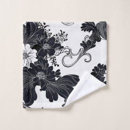 Tijdloze zwart-wit elegante bloemen washandje