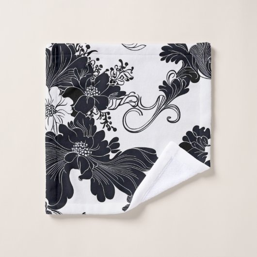 Tijdloze zwart-wit elegante bloemen washandje (Wasdoekje)
