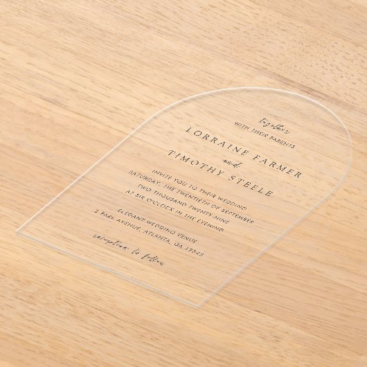 Tijdloze zwart-wit elegante bruiloft acryl uitnodigingen (Laagn)