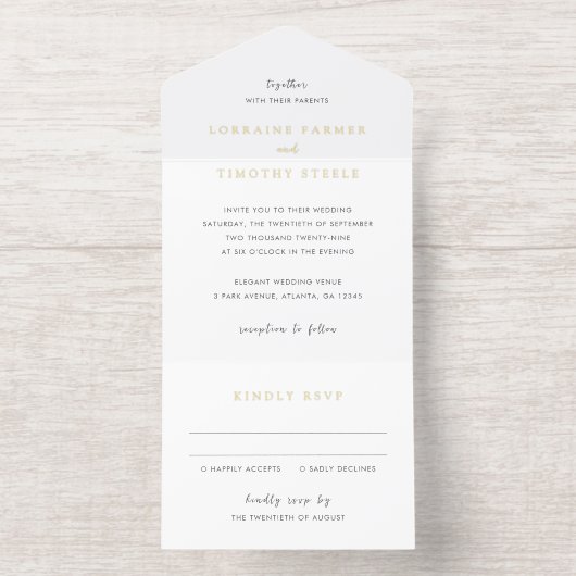 Tijdloze zwart-wit elegante bruiloft all in one uitnodiging (Binnenkant)