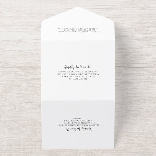 Tijdloze zwart-wit elegante bruiloft all in one uitnodiging (Buiten)