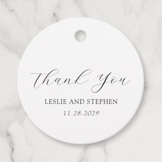 Tijdloze zwart-wit elegante bruiloft bedankjes labels (Voorkant)