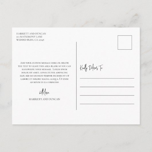 Tijdloze zwart-wit elegante bruiloft Dank u Briefkaart (Achterkant)