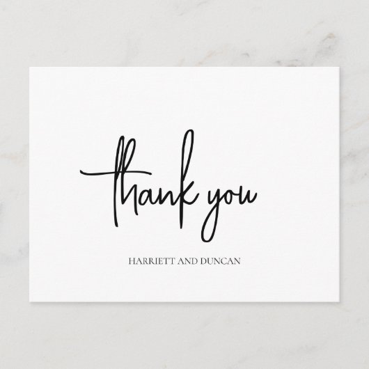 Tijdloze zwart-wit elegante bruiloft Dank u Briefkaart (Voorkant)
