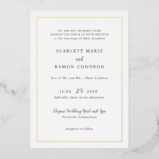 Tijdloze zwart-wit elegante bruiloft folie uitnodiging (Voorkant)