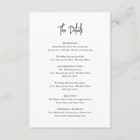 Tijdloze zwart-wit elegante bruiloft informatiekaartje (Voorkant)