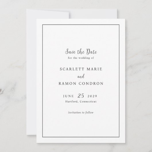 Tijdloze zwart-wit elegante bruiloft save the date (Voorkant)