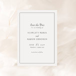 Tijdloze zwart-wit elegante bruiloft save the date<br><div class="desc">Elegante bruiloft slaan de datum op met een eenvoudig ontwerp met uw evenementdetails in serif- en scriptlettertypen binnen een rand.</div>