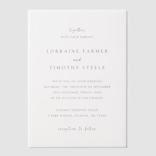 Tijdloze zwart-wit elegante bruiloft vellum uitnodigingen (Voorkant)