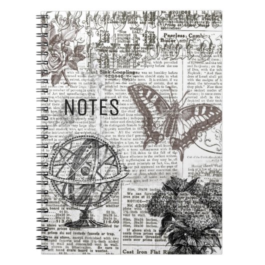 Tijdloze zwart-wit Ephemera Notitieboek (Voorkant)