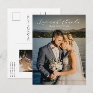 Tijdloze zwart-wit foto bruiloft Dank u Briefkaart