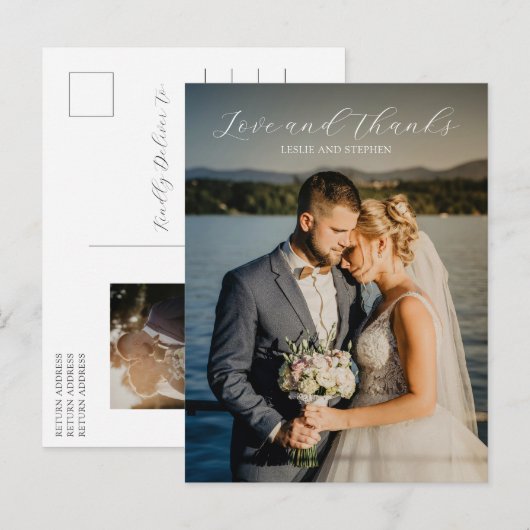 Tijdloze zwart-wit foto bruiloft Dank u Briefkaart (Voorkant / Achterkant)