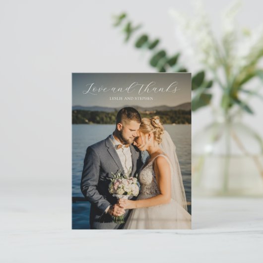 Tijdloze zwart-wit foto bruiloft Dank u Briefkaart (Staand voorkant)