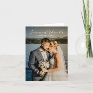 Tijdloze zwart-wit foto Elegante bruiloft Bedankkaart