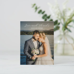 Tijdloze zwart-wit foto elegante trouw bedankkaart