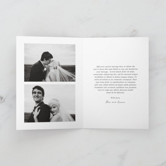 Tijdloze zwart-wit foto moderne bruiloft bedankkaart (Binnen)