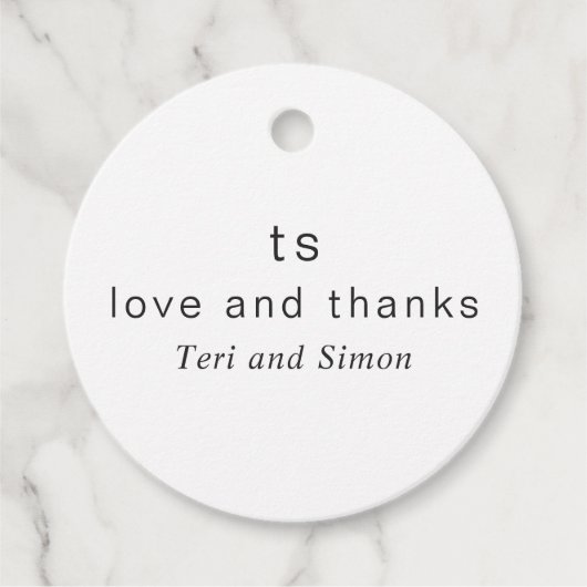 Tijdloze zwart-wit monogram moderne bruiloft bedankjes labels (Voorkant)