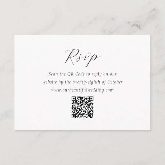 Tijdloze zwart-wit QR-code Elegante bruiloft RSVP Kaartje (Voorkant)