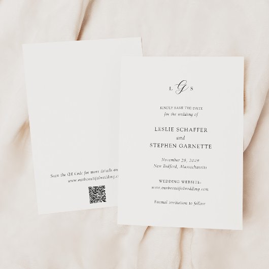 Tijdloze zwart-wit QR-code Elegante bruiloft Save The Date