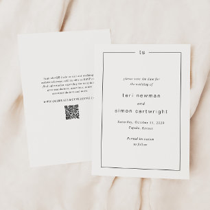 Tijdloze Zwart-Wit QR Code Moderne Trouwdag Save The Date