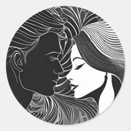 Tijdloze Zwart & Wit Silhouet Omhelzing Ronde Sticker