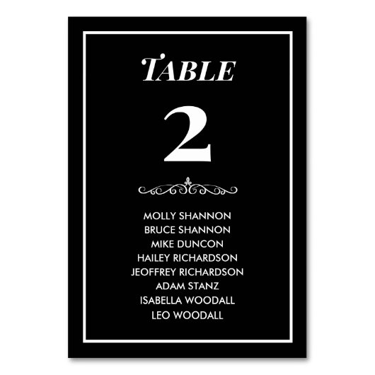 Tijdloze Zwart & Wit Wedding Zitting Grafiek Kaart (Achterkant)