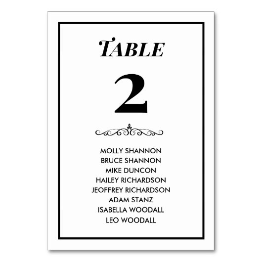 Tijdloze Zwart & Wit Wedding Zitting Grafiek Kaart (Achterkant)