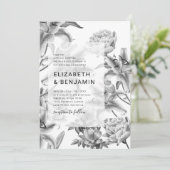 Tijdloze Zwart Witte Bloemen Bruiloft Uitnodiging (Staand voorkant)