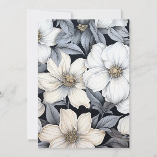 Tijdloze zwart-witte bloemenbruiloft kaart (Achterkant)