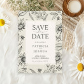Tijdloze zwart-witte Wildflower Bewaar de datum Save The Date