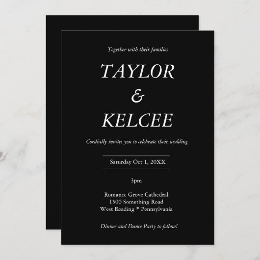 Tijdloze zwarte  bruiloft kaart (Voorkant / Achterkant)