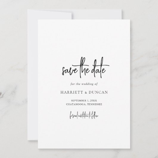 Tijdloze Zwarte en Witte Elegante Bruiloft Save The Date (Voorkant)