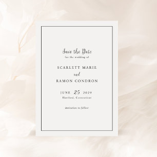 Tijdloze Zwarte en Witte Elegante Bruiloft Save The Date