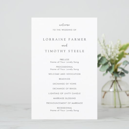 Tijdloze Zwarte en Witte Elegante Trouwprogramma (Staand voorkant)