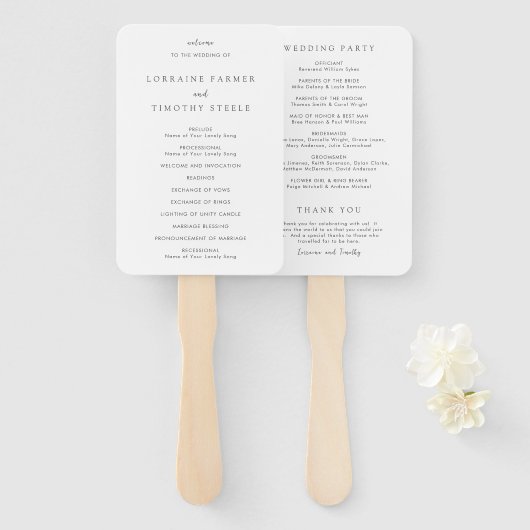 Tijdloze Zwarte en Witte Elegante Trouwprogramma Handwaaier (Voorkant en achterkant)