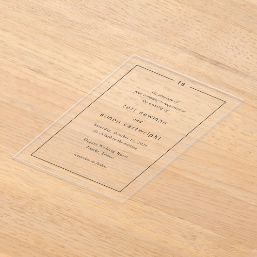 Tijdloze Zwarte en Witte Monogram Moderne Trouwdag Acryl Uitnodigingen (Laagn)