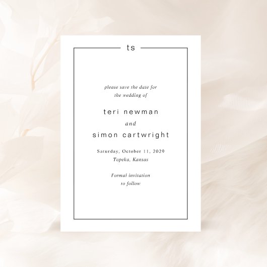 Tijdloze Zwarte en Witte Monogram Moderne Trouwdag Save The Date