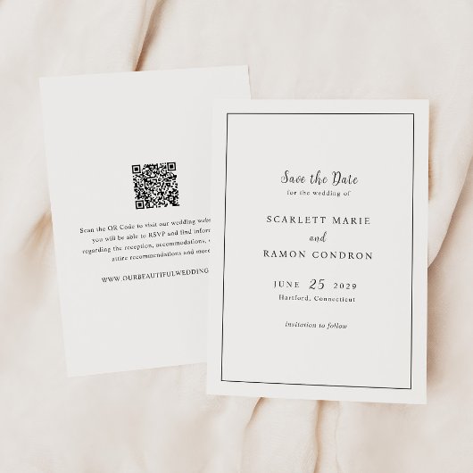 Tijdloze Zwarte en Witte QR Code Elegante Trouwdag Save The Date