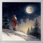 Tijdloze Zwarte Kerstman kijken bij de Kerstmaan Poster (Voorkant)