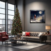 Tijdloze Zwarte Kerstman kijken bij de Kerstmaan Poster