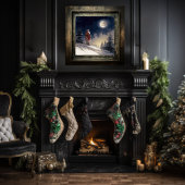 Tijdloze Zwarte Kerstman kijken bij de Kerstmaan Poster