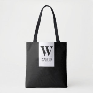 Tijdloze Zwarte Trouw Monogram   Minimalistisch On Tote Bag