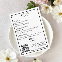 Tijdloze Zwarte & Witte Trouwdetails/RSVP-kaart Informatiekaartje