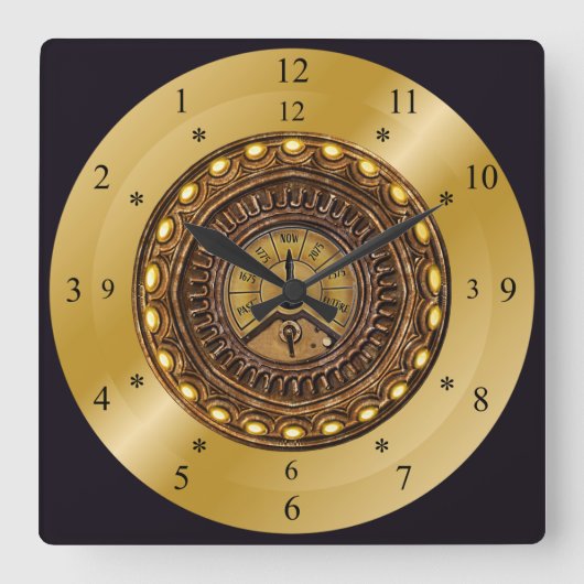 Tijdmachine ~ Ruimte/Tijd Continuous ~ Time Travel Vierkante Klok (Voorkant)