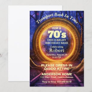 Tijdportaal 70s Disco Nacht Verjaardagsfeest Kaart