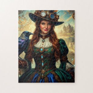 Tijdreizende Steampunk Dame met Kraai Legpuzzel